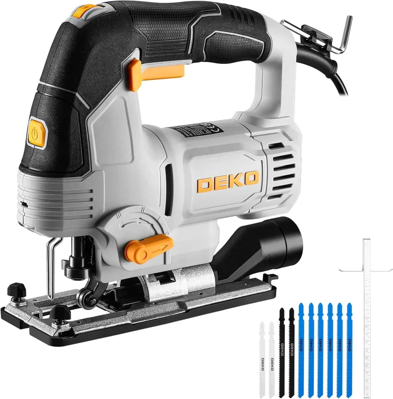 DEKOPRO Sierra de calar 800W, Caladoras para Madera con luz LED, 800-3000 SPM Velocidad variable Ajuste de 4 vías ± 45° hoja de inglete, sierra de calar eléctrica para cortar metal, madera y plástico