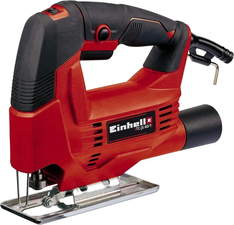 Einhell Sierra de calar - TC-JS 60/1. Baja vibración, control electrónico de velocidad, cambio de hoja sin herramientas, suela para cortes de inglete hasta 45 ° grados