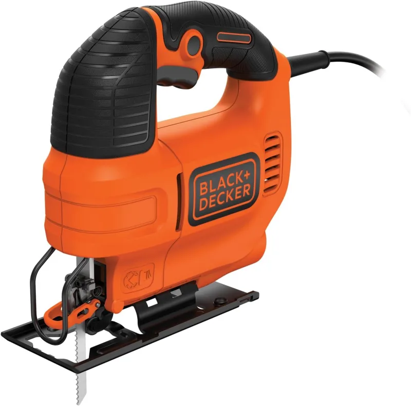 BLACK+DECKER Sierra de calar 520W, velocidad variable 0-3000 cpm, corte a bisel 0-45º, cambio de hoja sin herramientas, incluye hoja para madera, KS701E-QS