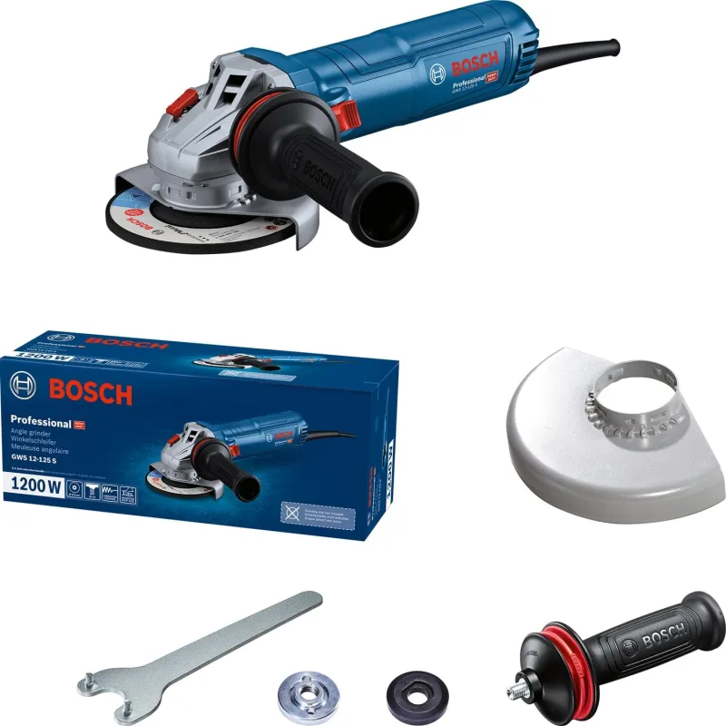 Bosch Professional amoladora angular con cable GWS 12-125 S (Ø del disco: 125 mm, 1200 W, con empuñadura auxiliar antivibración, caperuza de protección, llave de dos agujeros)