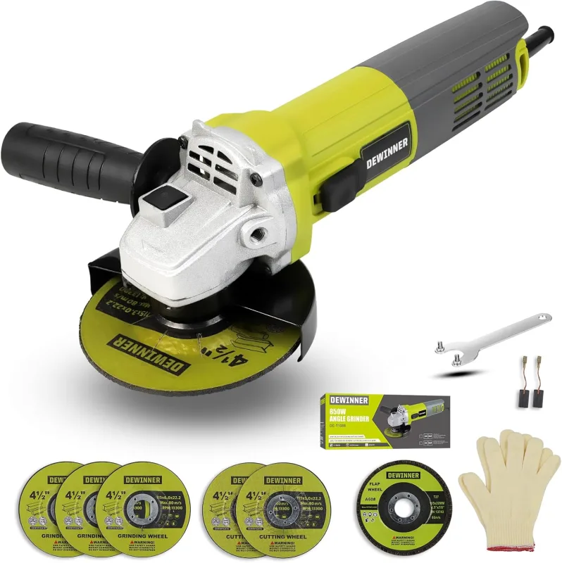 Amoladora Angular con Tapa Protectora, DEWINNER 220-240V Professional de Pulido Corte Esmerilado, 6 discos, Corte:115MM, 850W, Para desbastar y pulir corte