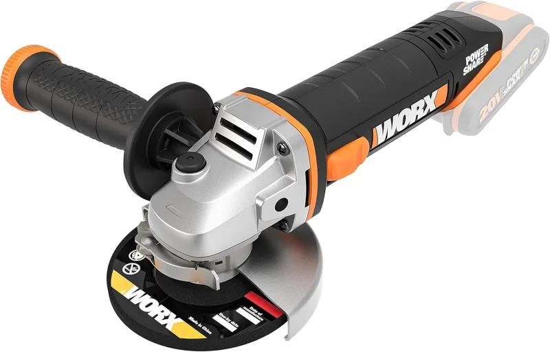 WORX WX800.9 Amoladora 115mm, compacta, protector de disco, empuñadura ergonómica, para corte, desbaste y reparaciones en metal y piedra, sin batería ni cargador