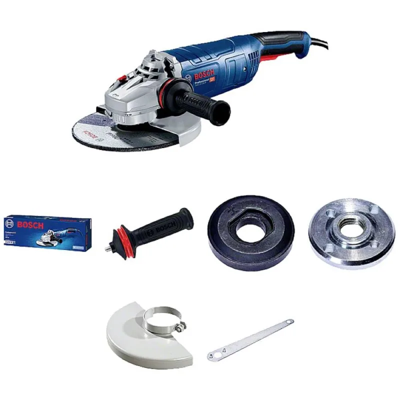 Bosch Professional amoladora angular GWS 24-230 P (potencia 2400 W, incl. llave de dos agujeros, brida, tuerca de apriete, caja de cartón, cubierta protectora, empuñadura auxiliar)