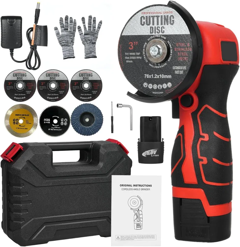 Amoladora Angular Inalámbrica, Herramienta de Molienda Eléctrica de 7000 RPM, Mini Amoladora con 2 Baterías de 16,8 V, 2000 mAh y Disco de Molienda para Cortar Ladrillo Pulido, Madera