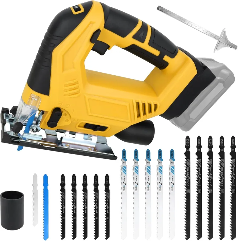 300W Sierra de Calar Eléctrica, Sierra Caladora Inalámbrica, Velocidad Variable de 0-2700 RPM y Bisel de 0-45°, Ajuste de 4 Velocidades, Compatible con Dewalt 20V Baterías (Batería No Incluida)