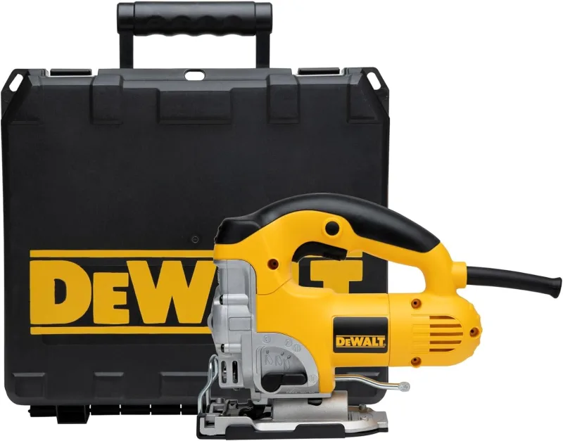 DEWALT DW331K-QS - Sierra de Calar, 701W, Velocidad Variable 0-3100 cpm, Corte en Madera 135 mm, Metal 12 mm, Acción Pendular, Cambio Rápido de Hoja, Base Ajustable, Incluye Maletín de Transporte