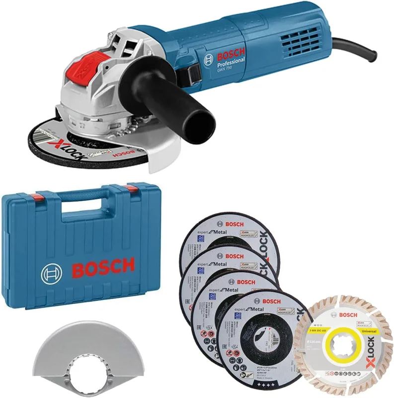 Bosch Professional GWX 750-125 - Amoladora angular (750W, 11000 rpm, X-LOCK, Ø 125 mm, set 5 discos de corte, en L-Case) - Amazon Exclusive