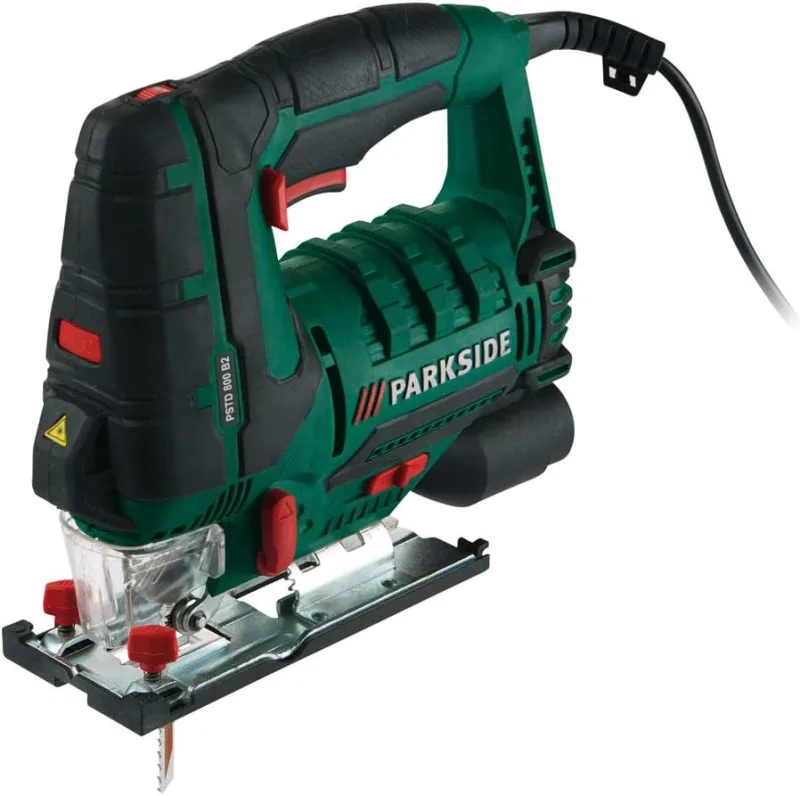 Sierra de calar pendular PSTD 800 B2 de Parkside, guía láser y luz de trabajo LED, función de ventilador para línea de corte sin virutas, conexión a aspirador de polvo externo, 800 W