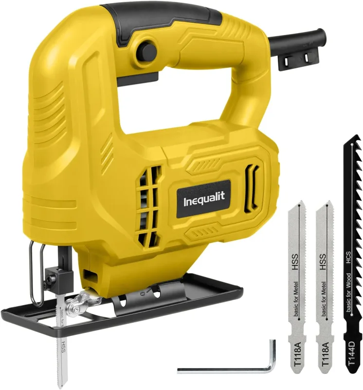 Sierra de Calar 400W con Velocidad Variable (0–3000 CPM), Corte Biselado ±45°, Bloqueo de Gatillo y 3 Hojas Incluidas para Madera/Metal/PVC – Herramienta Eléctrica para Bricolaje