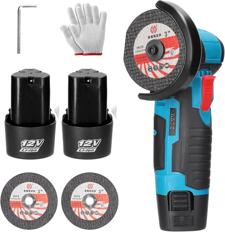 Weytoll Mini Amoladora Angular con Cargador y 2 Baterías, Cortador para Amoladora Eléctrica de 19500 rpm