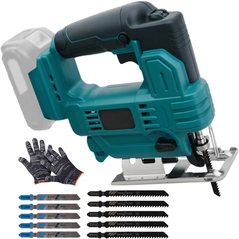 Sierra de Calar Compatible con Makita 18V Batería, Control Variable de 6 Velocidades, Corte en Inglete de 0-45°, Sierra de Calar Eléctrica para Cortar Madera y Metal (Batería No Incluida)