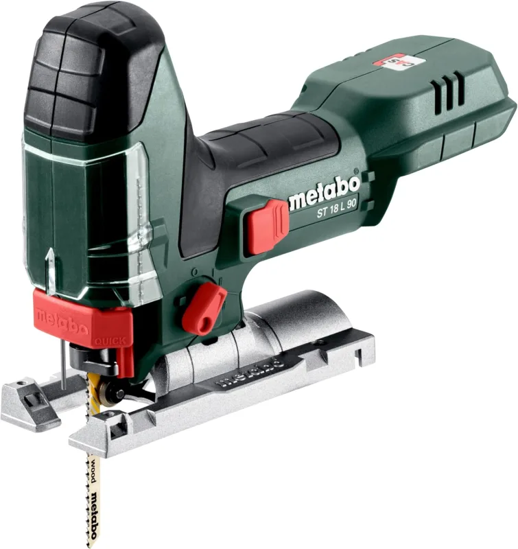 metabo Sierra de calar inalámbrica ST 18 L 90-18 V, profundidad de corte de 90 mm, número de elevación de 3.000/min, luz LED, cambio de hoja de sierra sin herramientas, sistema rápido, protección