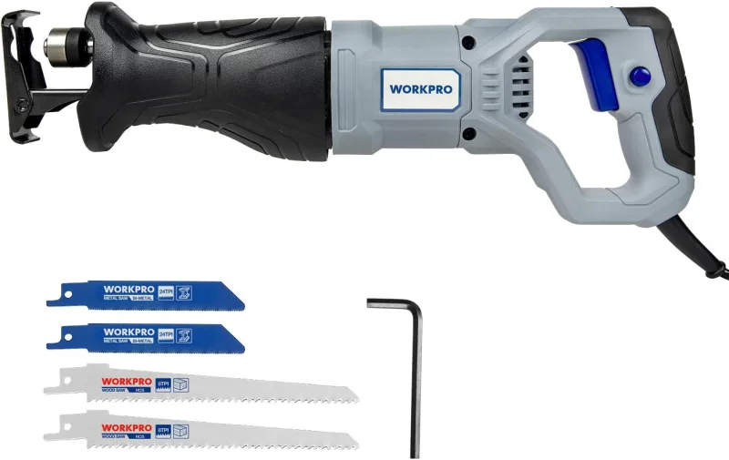 WORKPRO Reciprocating Saw 710W, Variable Speed with Quick Blade Change Mechanism 0-2800 rpm, Cutting Depth Wood 115 mm/Metal 4 mm, with 4 Blades Included