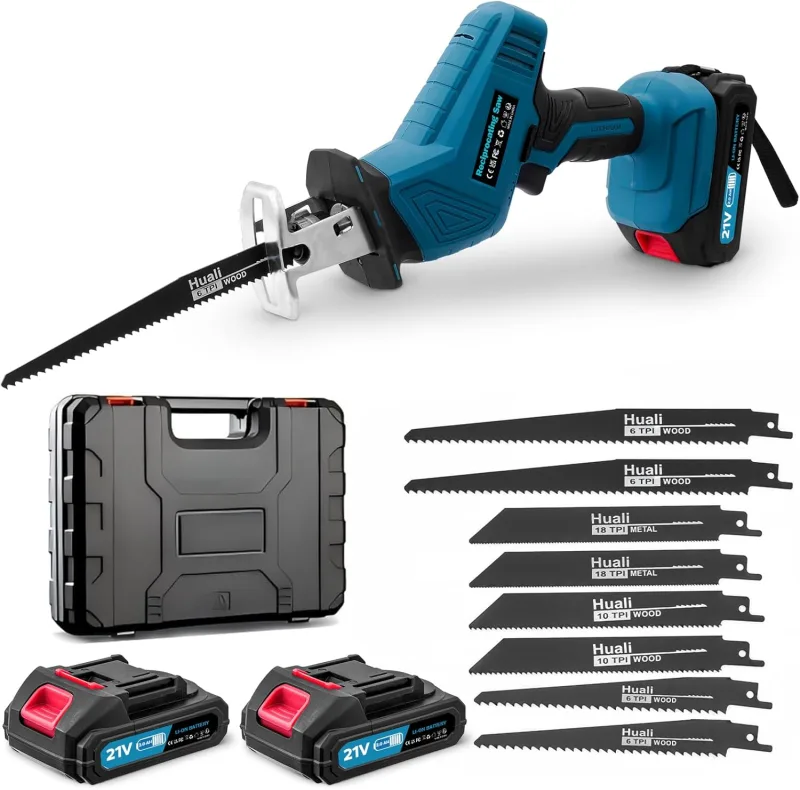 Reciprocating Saw 21 V, Cordless Reciprocating Saw with 2 x 2.0Ah Batteries and 8 Blades of Sifierra, Variable Speed of 0-4000 RPM, Cordless Sabre with LED Light, for Cutting Wood and Metal