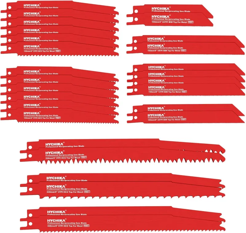 HYCHIKA Reciprocating Saw Blades 32 PCs, Blades for Cutting Wood, Metal, Etc. with Organizer Case
