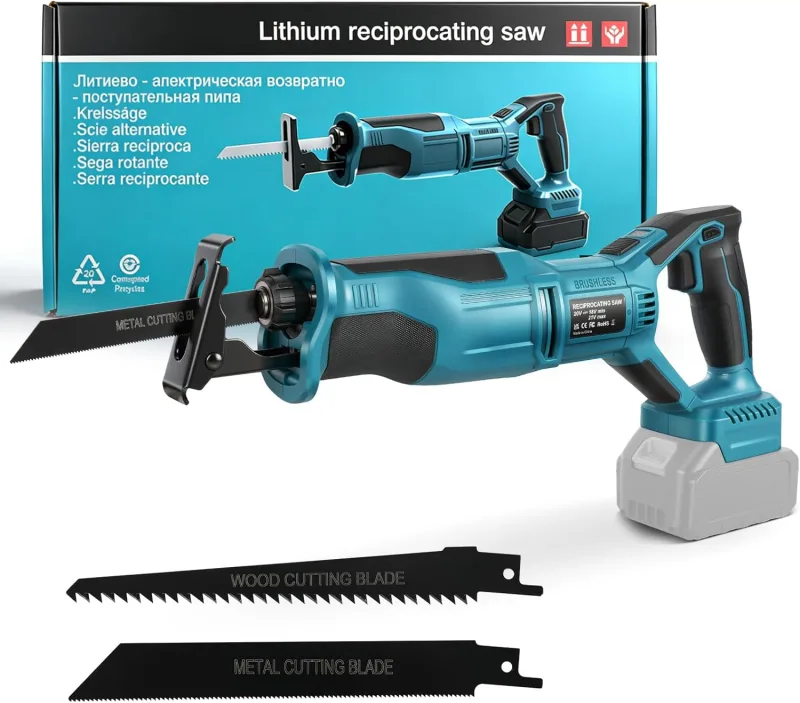 Battery Reciprocating Saw for Makita 18V Battery (No Battery), 0-3000 RPM, Stroke Length 26 mm, Brushless with 4 Saw Blades, for Cutting Wood, Plastic, Metal