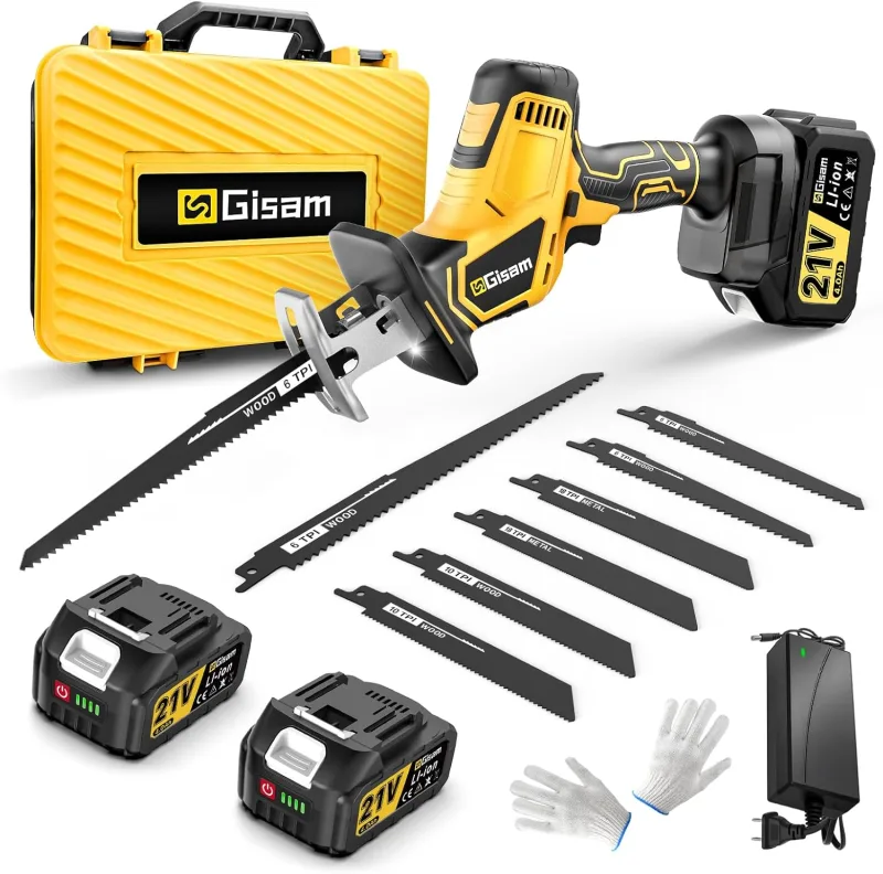 Cordless Reciprocating Saw 21V, 2 Batteries 4.0Ah Reciprocating Saw, 3500 SPM Brushless Motor, 8 Portable Saw Blades for Cutting Wood, Metal, PVC and Plastic