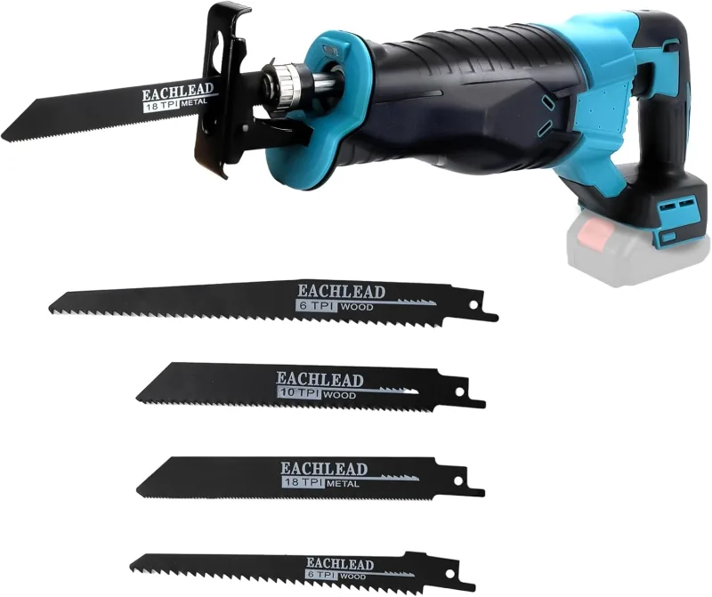Cordless Reciprocating Saw Compatible with Makita 18V Battery, Brushless Electric Reciprocating Saw with 4 Saw Blades for Cutting Metal, Wood, PVC Pipes, Tree Pruning(No Battery)