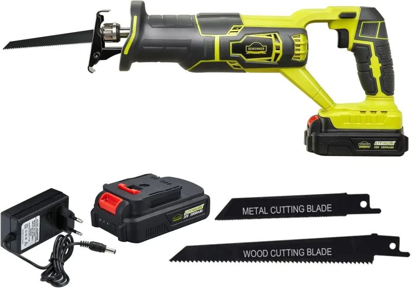 Dewinner - Cordless Reciprocating Saw, 20V 2.0Ah Compact Saw with Lithium-Ion Battery and Charger, 2 Saw Blades, Variable Speed, Tool-Free Blade Change