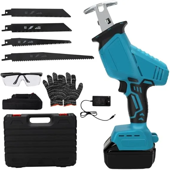 Cordless Reciprocating Saw Compatible with Makita 18V, Variable Speed Electric Reciprocating Saw, Manual Saw with Tool-Free Blade Change, for Metal, Pipes, Tree Pruning (One Battery)