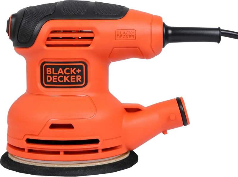BLACK+DECKER BEW210-QS Lijadora Rotorbital 230 W, Diámetro de Papel 125 mm, Diámetro de Orbita 2.4 mm, Fijación Tipo Velcro, Bolsa de Extracción de Polvo