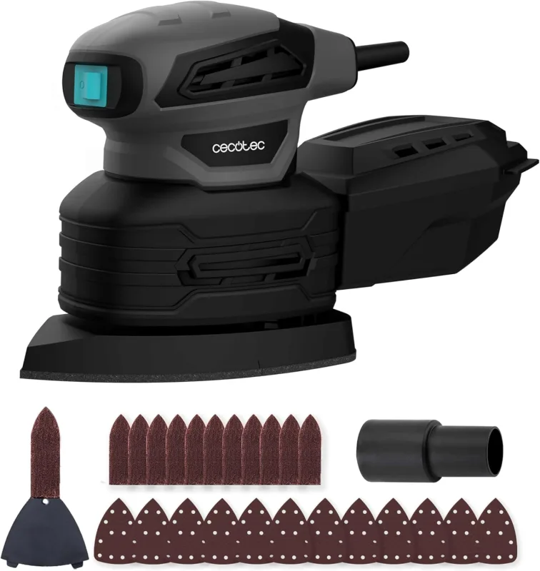 Cecotec Lijadora Eléctrica Orbital PerfectSurface 180 Delta. 180W, Accesorio FingerDetail, Forma de Delta, 12 Recambios de Disco, Cable de 3m, Depósito de Polvo y Conexión para el Aspirador