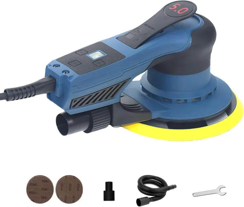 Lijadora Orbital Excéntrica 150mm (360W, Órbita Ø5.0mm, 4000-10000 RPM, 7 Velocidades), Baja Vibración Para Madera, Metal y Carrocería