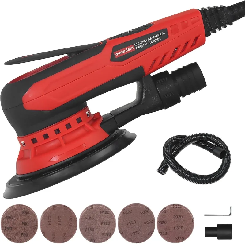 Levigatrice Rotorbitale Senza Spazzole 350W, 5 mm orbitale, Platorello 150 mm, 10 Dischi Abrasivi a Rete, 6 Velocità (4,000-10,000 giri/min) per Legno/Metal
