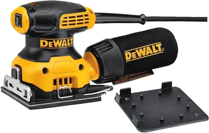 DEWALT DWE6411-QS - Orbital Sander 230W, 1/4 Blade, with Dust Bag and Suction Adapter, 14000 orb/min, Ideal for Surface Finishing, Clamping Tweezers