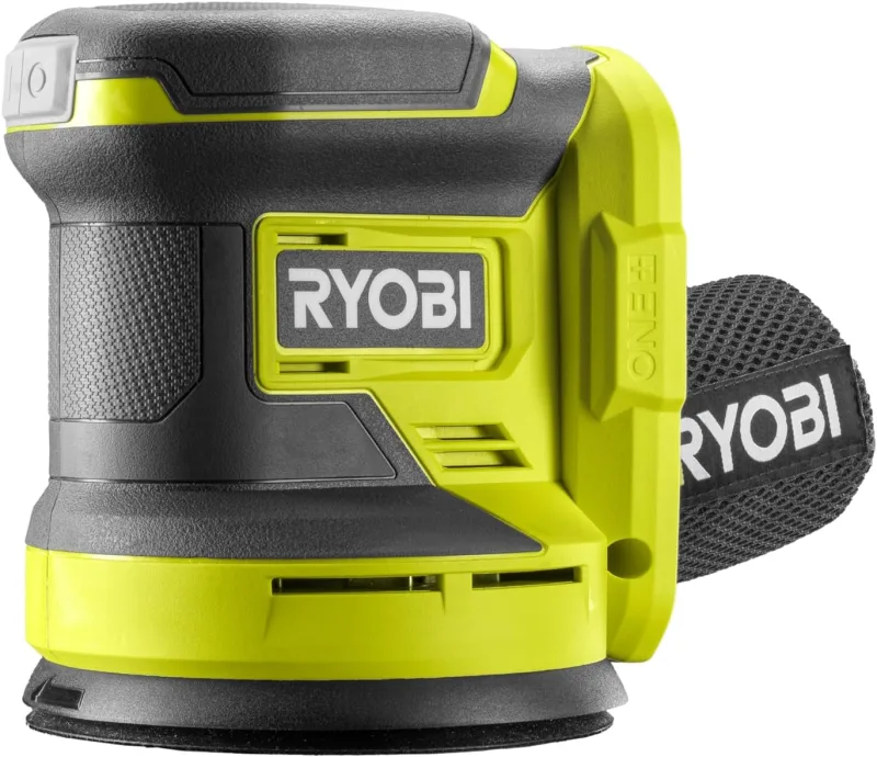 RYOBI - Lijadora Excéntrica 18V ONE+ 125mm + 3 Abrasivos para Eliminar Pintura, Barniz y Lijar Pequeñas Superficies - Ideal para la Restauración de Muebles y las Reformas Domésticas - RROS18-0