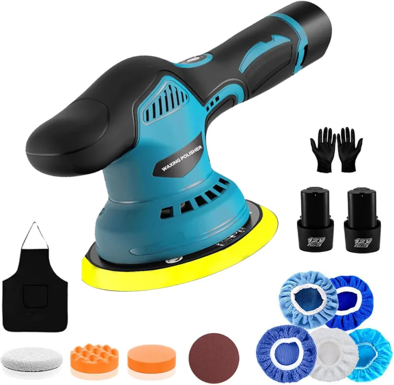 150 mm Orbital Sander, 8 Adjustable Speeds, 2500-6000 RPM Electric Sander, Polisher for Waxing Polishing, Removing Paint and Rust (with 2 x 2.0 Ah Batteries)