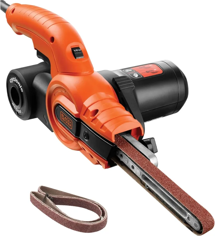 BLACK+DECKER lijadora de lima 350W de 13 mm con 3 bandas de lijado y sistema de recolección de polvo, KA900E-QS