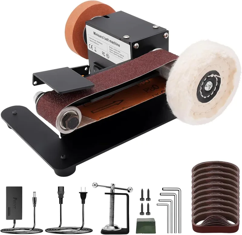 Lijadora Eléctrica De Banda Mini - Máquina Pulidora De Banco Con ángulo Ajustable, 7 Velocidades y 10 Bandas De Lijado