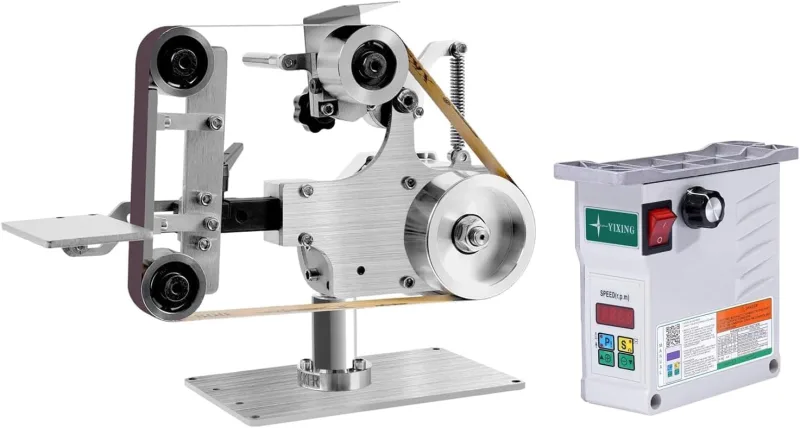 Lijadora de banda con 2 bandas, abrasivas 550W lijadora, eléctrica para madera velocidad ajustable mini lijadoras de banda para metal con transportador