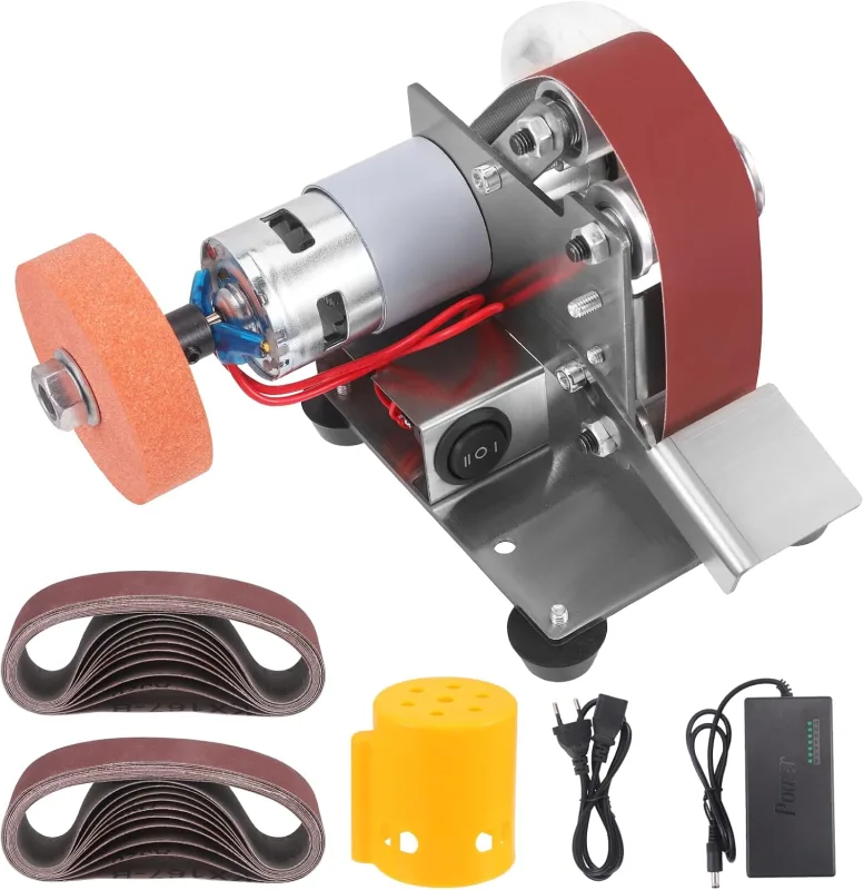 Mini lijadora eléctrica, lijadora pequeña con 20 bandas de lijado, 7 velocidades ajustables, pulidora multifunción para metal/madera/bricolaje/herramientas y cuchillos