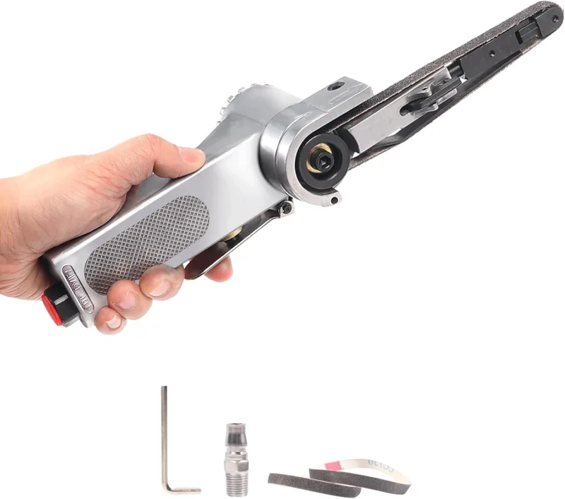 Lijadora de banda neumática de 16000 rpm, ángulo ajustable de 180 °, lijadora de banda neumática, lijadora de banda neumática, lijadora neumática (10 x 330 mm)