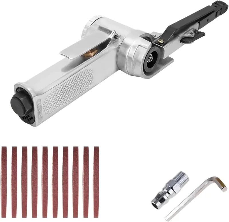 Lijadora de Banda Aire,Bandas de Lijado 520 x 20 mm,con 10 Bandas de Lijado,para Madera,Metal,Piedra para Lijar,Limar