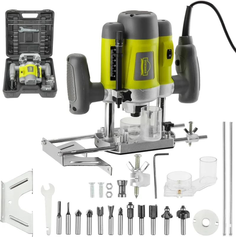 DEWINNER Electric Milling Machine for Wood,Carpenters Tool Milling Machine 1200W,16000-30000 RPM,12 Milling Accessories and Carrying Case