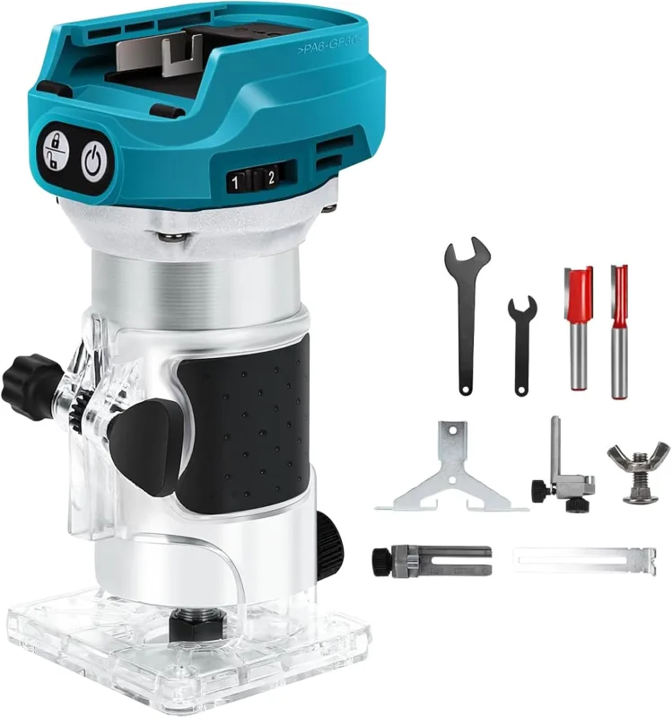 Electric Wood Milling Machine Compatible with M-akita 18V, 1300W Brushless Cordless Trimmer Wood Cutter Router with 6 Speed, Battery Powered Wood Trimmer (No Battery)