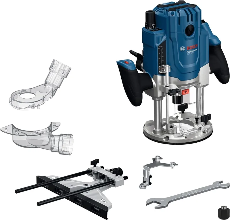 Bosch Professional Cable milling machine GOF 20-12 (power absorbed 2000 W, incl. dust suction, roller and parallel guide, centering pin, socket wrench, collet set)