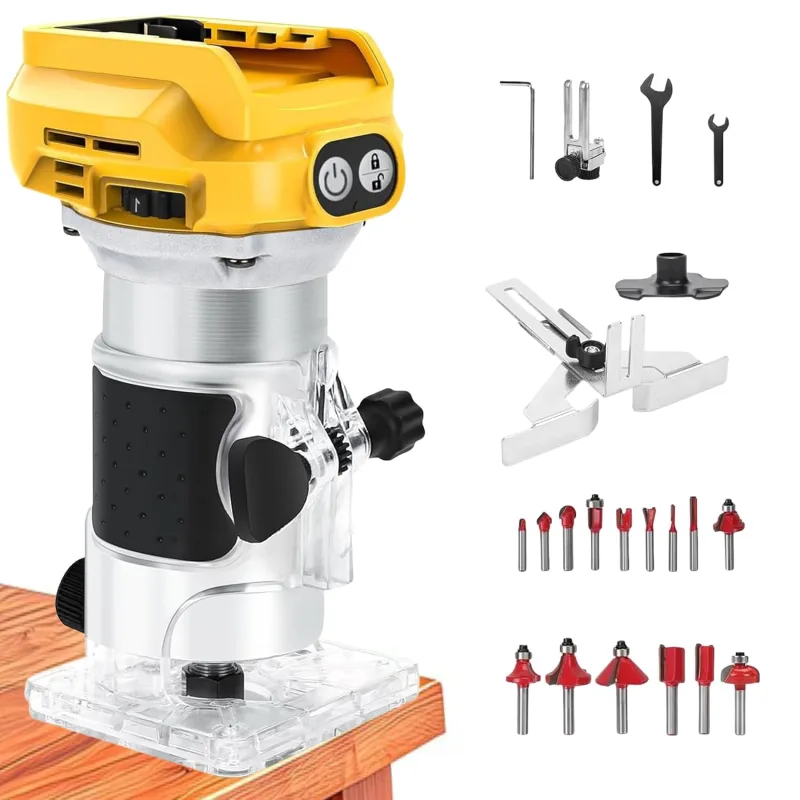 Milling Machine Compatible with Dewalt Battery 20V, 1300W Wood Milling Machine, 6-Speed Brushless Cordless Router with 15 1/4-Inch Burs, Hand Trimmer for Carving