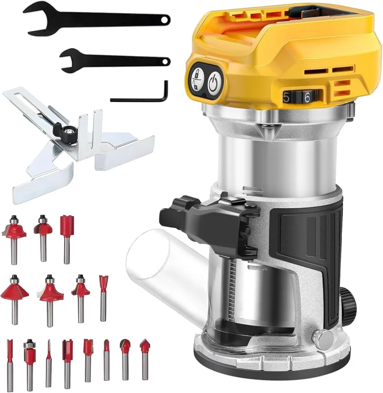 Electric Wood Milling Machine Compatible with Dewalt 18V, 800W Brushless Cordless Trimmer Wood Cutter Router with 6 Speed, Battery Powered Wood Trimmer (No Battery)