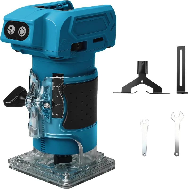 Battery Milling Machine Compatible with Makita 18V Battery 800W Brushless Edge Milling Cutter Set with 5 Speeds 1/4" Clamping Clamp 30000 RPM Wood Burr