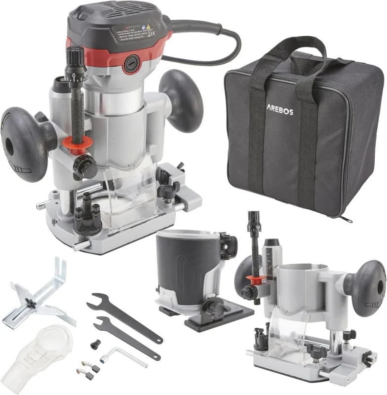 Arebos Top Milling Machine | 6 Speed Wood Milling Machine | 710 W Spindle Lock | Dip Base and Trimmer | Clamp Clamp Diameter 6 and 8 mm | With Tool Bag