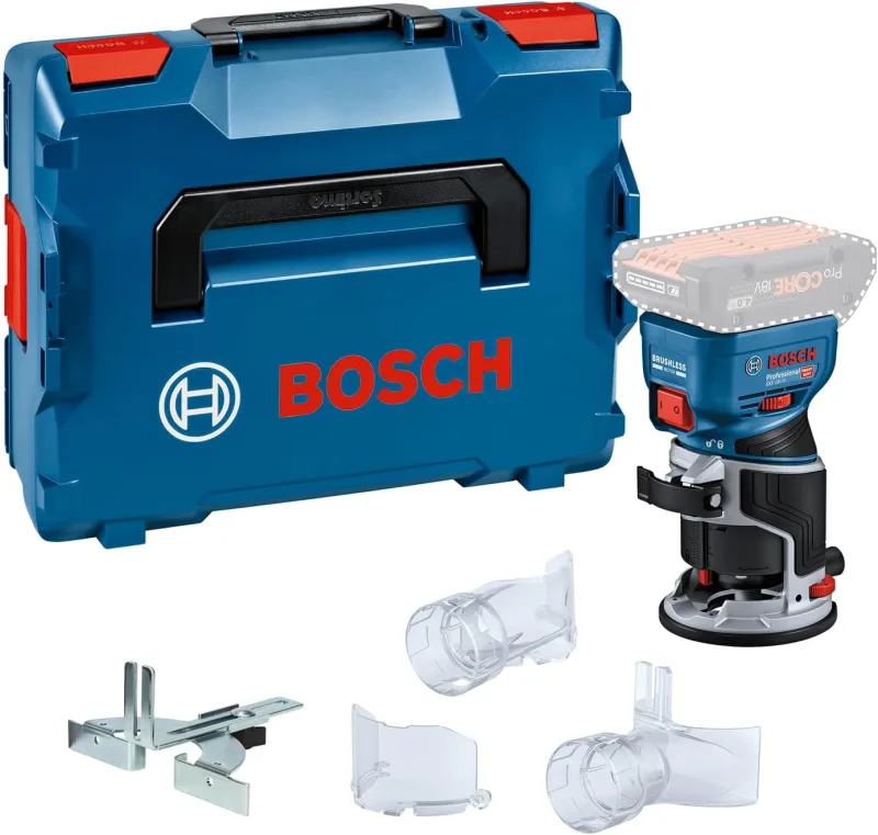 Bosch Professional 18V system GFK 18V-8 battery cutting milling machine (incl. parallel guide, 2 vacuum cleaner adapters, chip protection, 8 mm clamp, wrench, L-BOXX, without battery/charger)