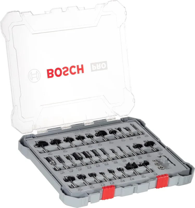 Bosch Professional Mixed Set of 30-Piece Router Bits (for wood, Ø 8 mm shank, Milling Accessories)