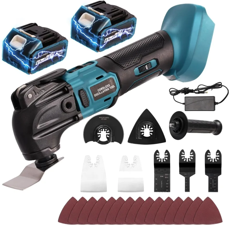 YEARTOP Oscillating Multitool, Brushless Cordless Multifunction Tool for 21V 4000mAh 2PCS Batteries, Oscillating Multitool Battery Kit of 26PCS, 6 Variables, 8500-22000RPM