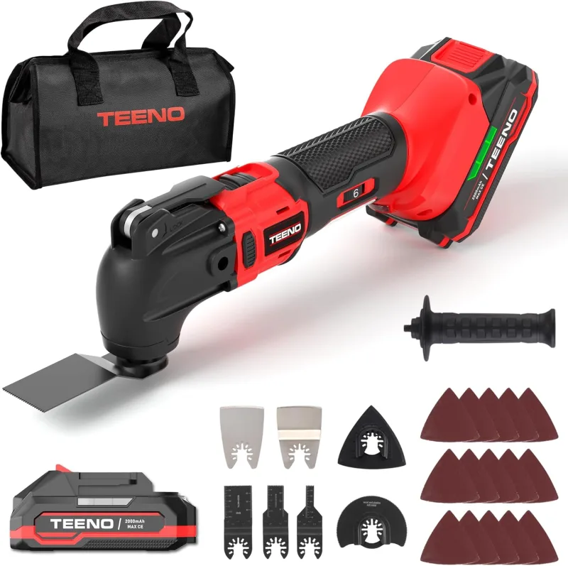TEENO 20V Oscillating Cordless Multifunction Tool Brushless Cordless Multifunction Tool with 6 Variable Speed, 8500-21000rpm, Charger, 4°Oscillating Angle, Scraping