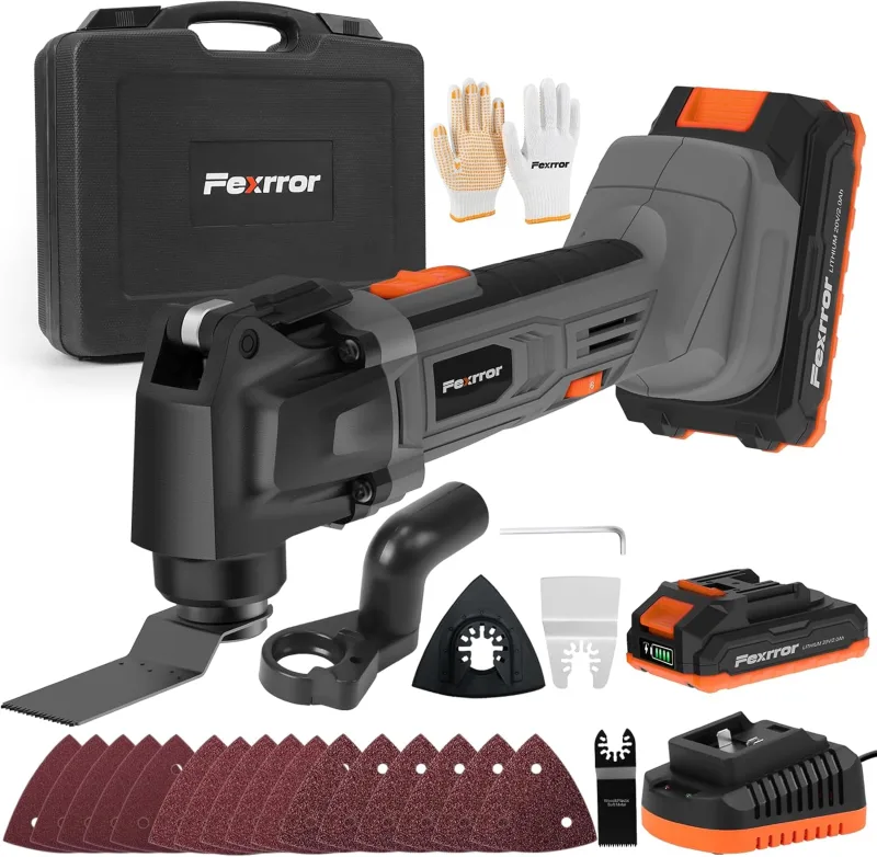 Oscillating Multitool 20V, 6 Speeds Battery Operated Multifunction Tool, 8000-19000 RPM, with Battery and Charger, 24 Accessories, Oscillating Tools for Sawing, Cutting, Sanding