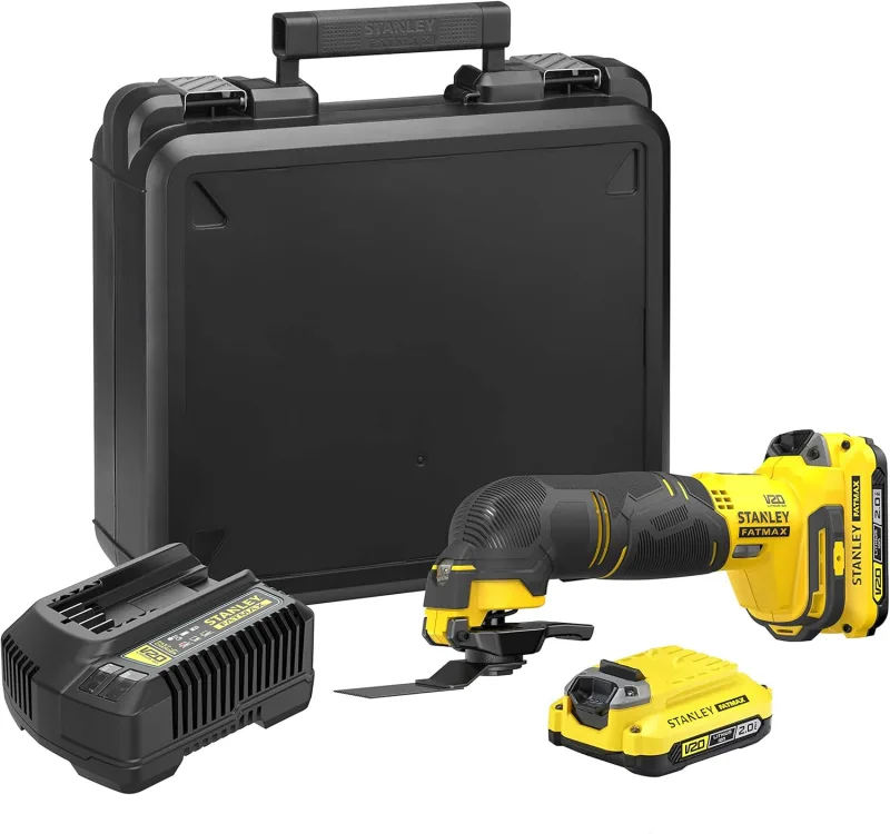 Stanley FATMAX SFMCE500D2K-QW – Cordless Rotary Multifunction Tool, 8000-18000 Oscill/Min, with 1 Case, 2 Batteries 2Ah, 1 Charger FATMAX V20 Range (18 V)